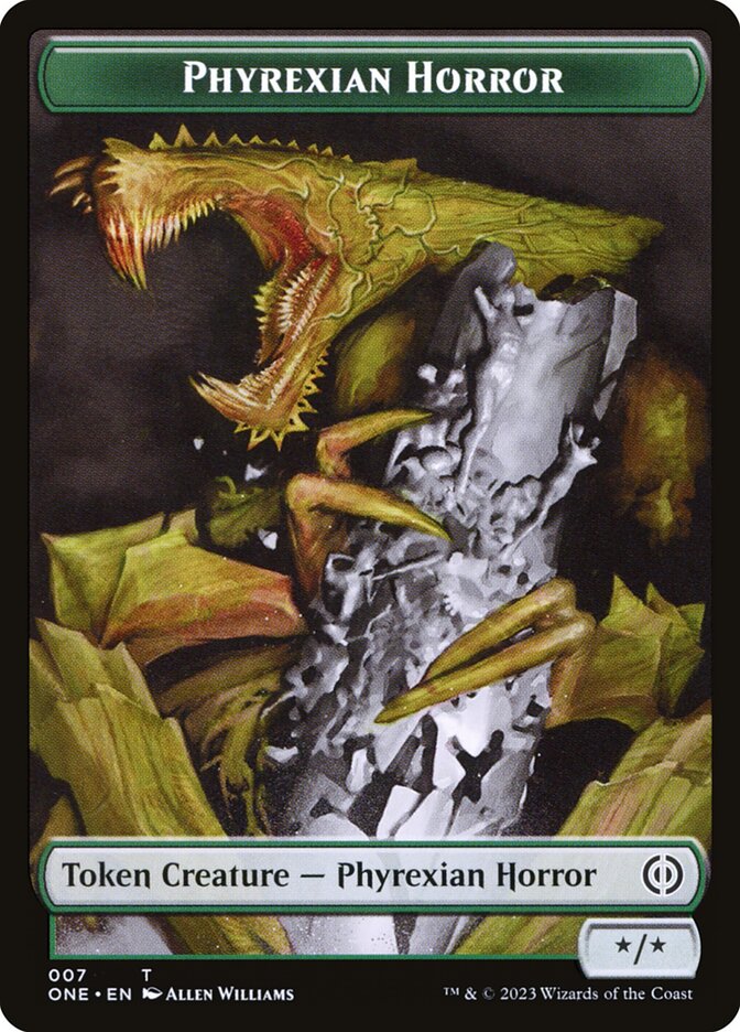 Phyrexian Goblin // Phyrexian Horror Double-Sided Token [Phyrexia: All Will Be One Tokens] | Dumpster Cat Games