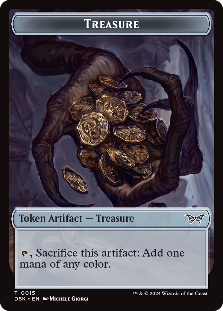 Treasure // Copy Double-Sided Token [Duskmourn: House of Horror Tokens] | Dumpster Cat Games