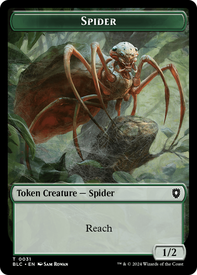 Spider // Blood Double-Sided Token [Bloomburrow Commander Tokens] | Dumpster Cat Games