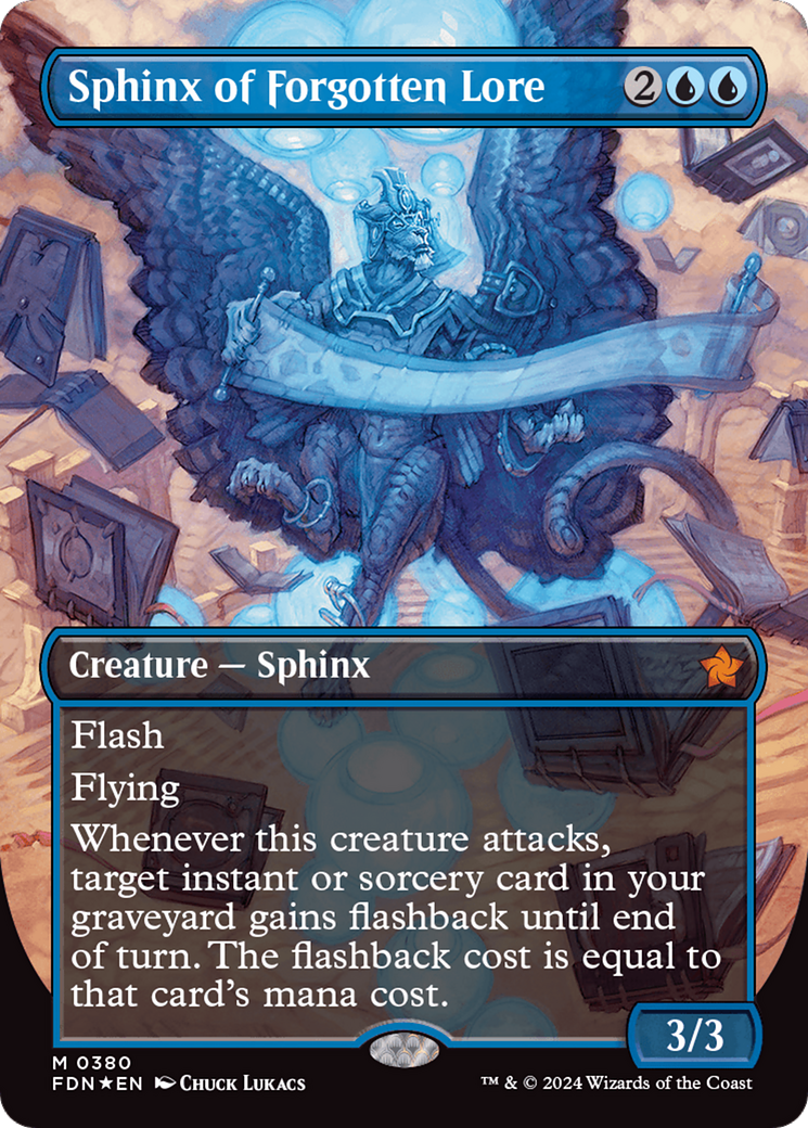 Sphinx of Forgotten Lore (Borderless) (Mana Foil) [Foundations] | Dumpster Cat Games