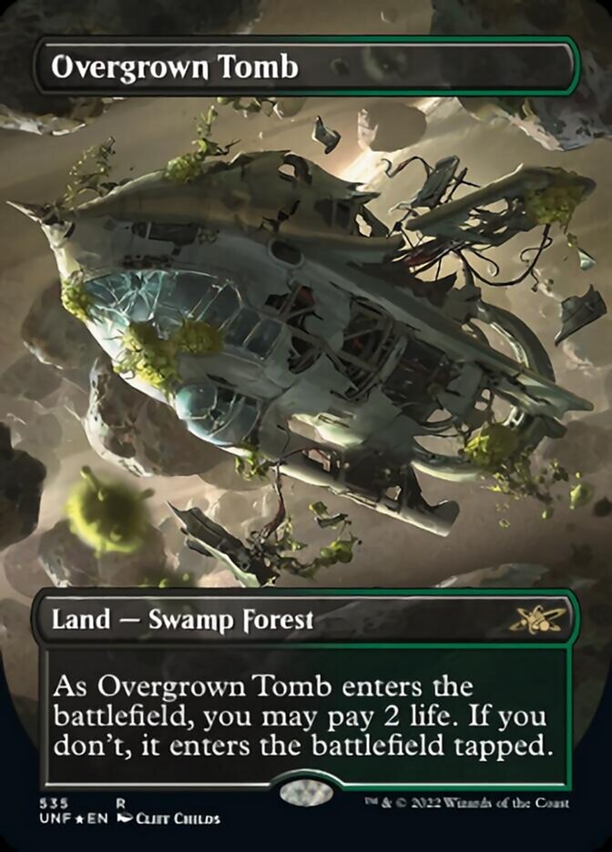 Overgrown Tomb (Borderless) (Galaxy Foil) [Unfinity] | Dumpster Cat Games