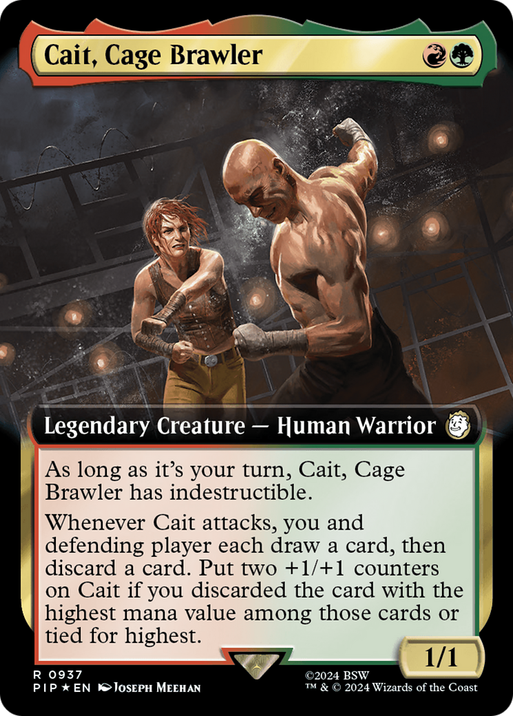 Cait, Cage Brawler (Extended Art) (Surge Foil) [Fallout] | Dumpster Cat Games