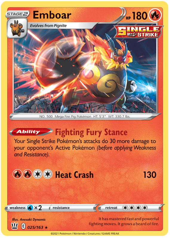 Emboar (025/163) [Sword & Shield: Battle Styles] | Dumpster Cat Games