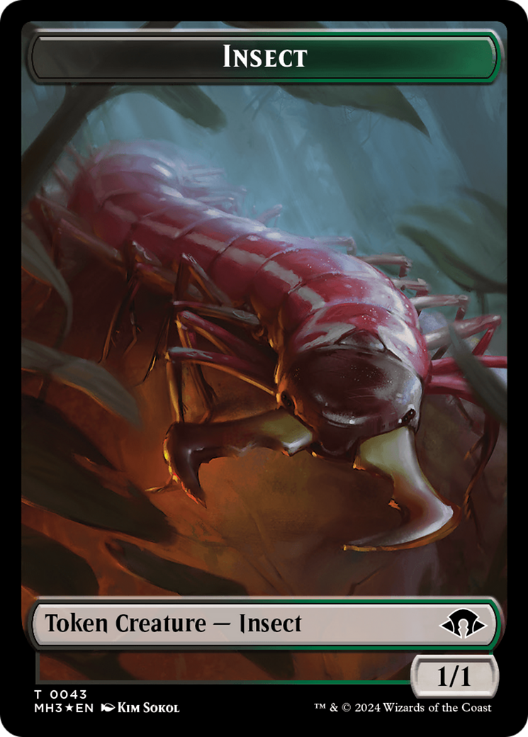 Insect (0043) (Ripple Foil) // Zombie Double-Sided Token [Modern Horizons 3 Tokens] | Dumpster Cat Games