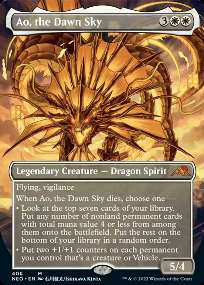 Ao, the Dawn Sky (Borderless Alternate Art) [Kamigawa: Neon Dynasty] | Dumpster Cat Games