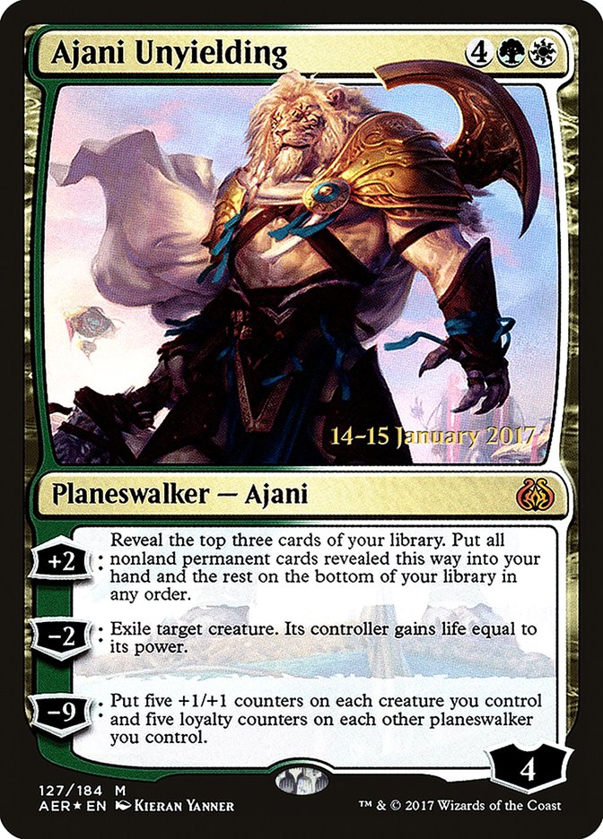 Ajani Unyielding [Aether Revolt Prerelease Promos] | Dumpster Cat Games