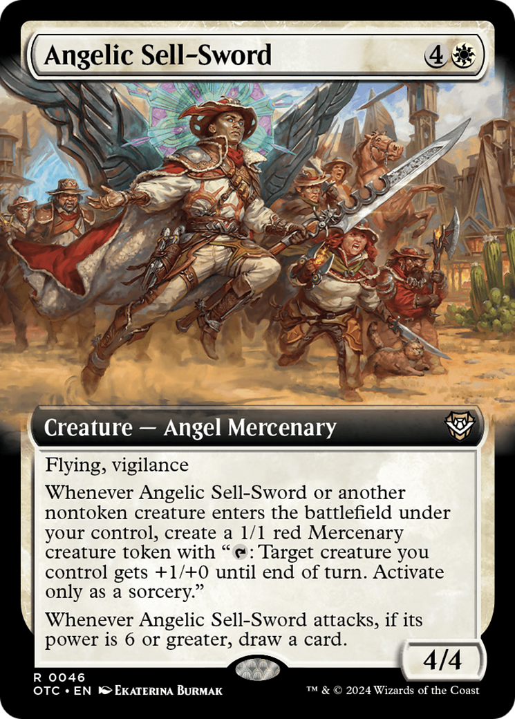 Angelic Sell-Sword (Extended Art) [Outlaws of Thunder Junction Commander] | Dumpster Cat Games