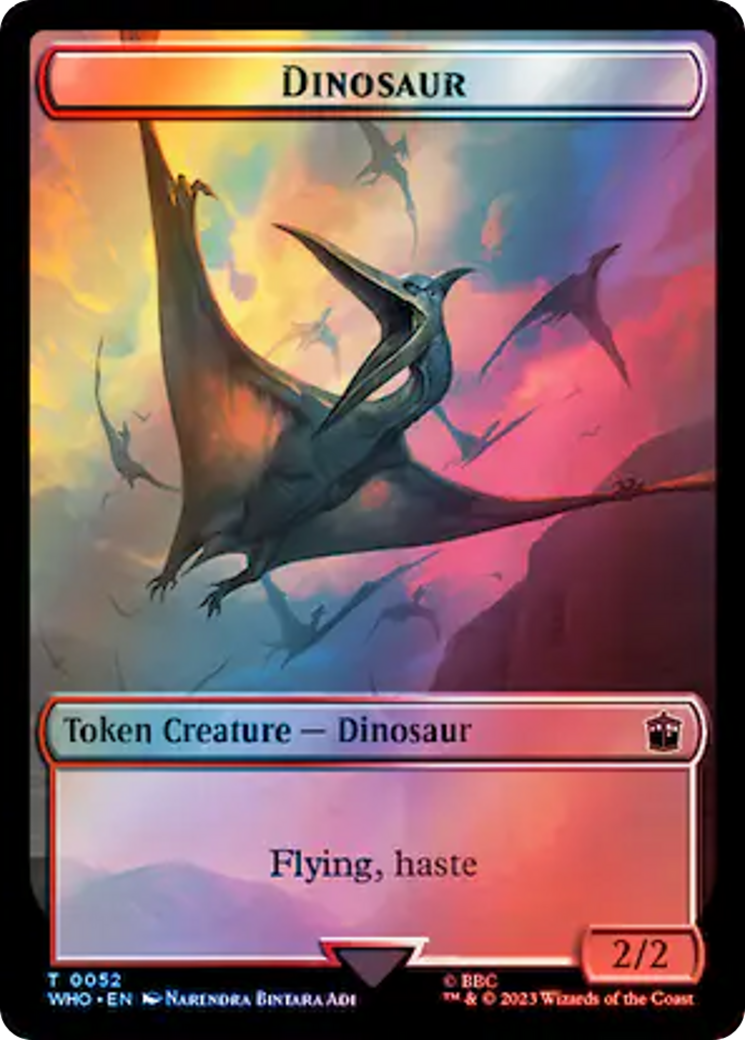 Warrior // Dinosaur Double-Sided Token (Surge Foil) [Doctor Who Tokens] | Dumpster Cat Games