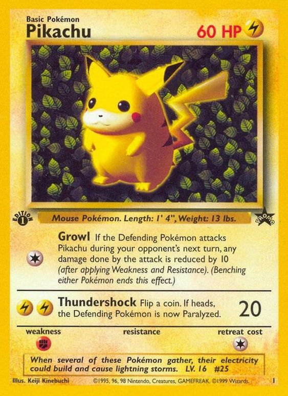 Pikachu (1) (1st Edition Misprint Promo) [Wizards of the Coast: Black Star Promos] | Dumpster Cat Games