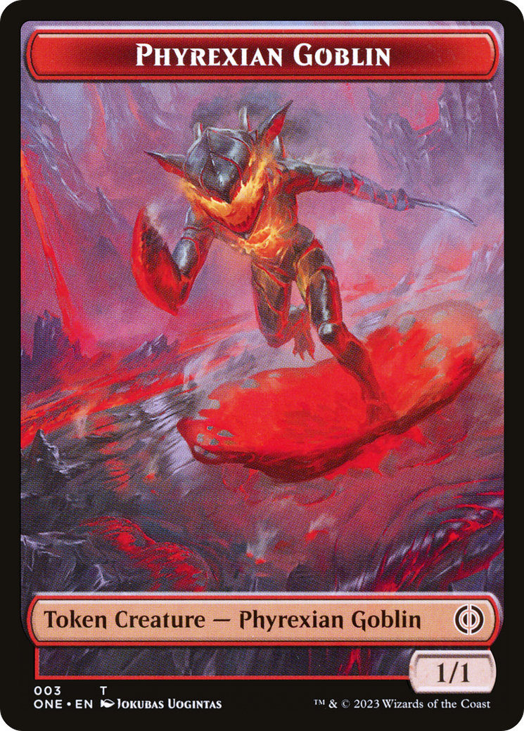 Phyrexian Goblin // Drone Double-Sided Token [Phyrexia: All Will Be One Tokens] | Dumpster Cat Games