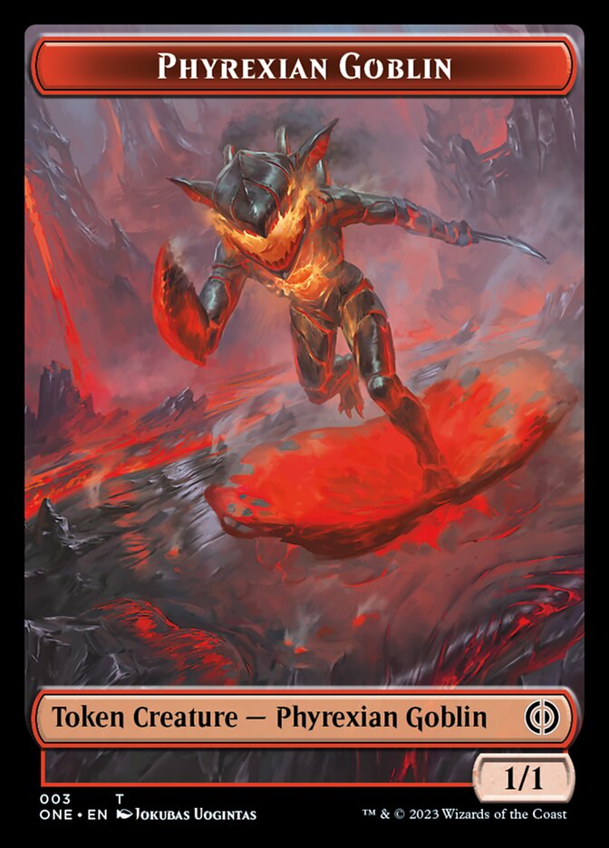 Rebel // Phyrexian Goblin Double-Sided Token [Phyrexia: All Will Be One Tokens] | Dumpster Cat Games