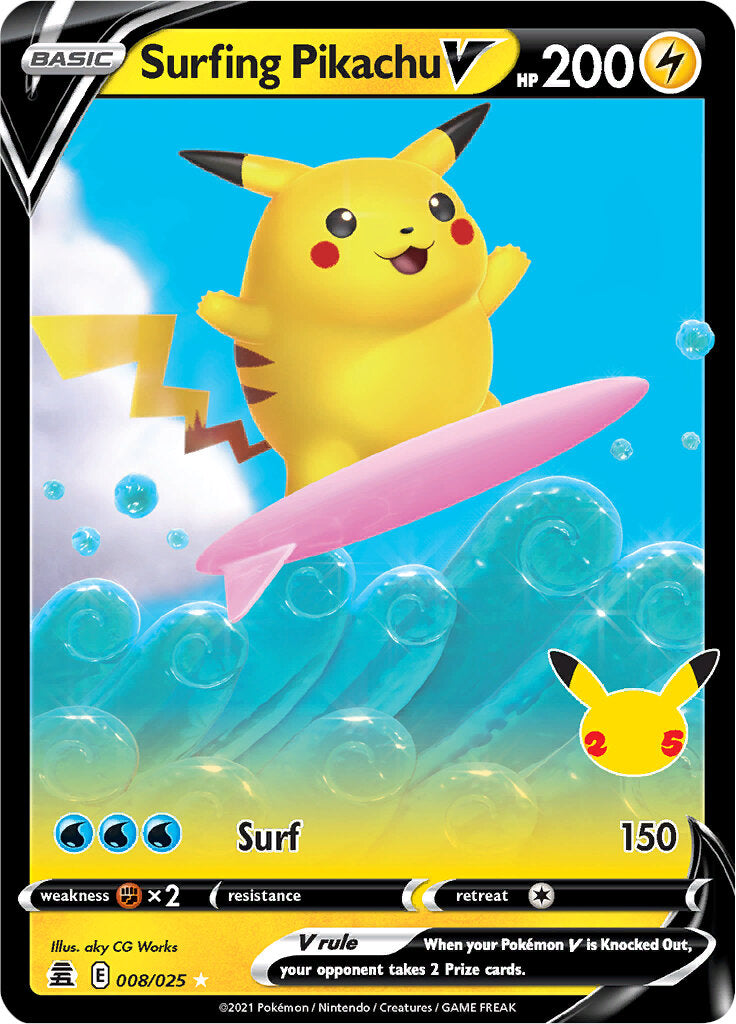 Surfing Pikachu V (008/025) [Celebrations: 25th Anniversary] | Dumpster Cat Games