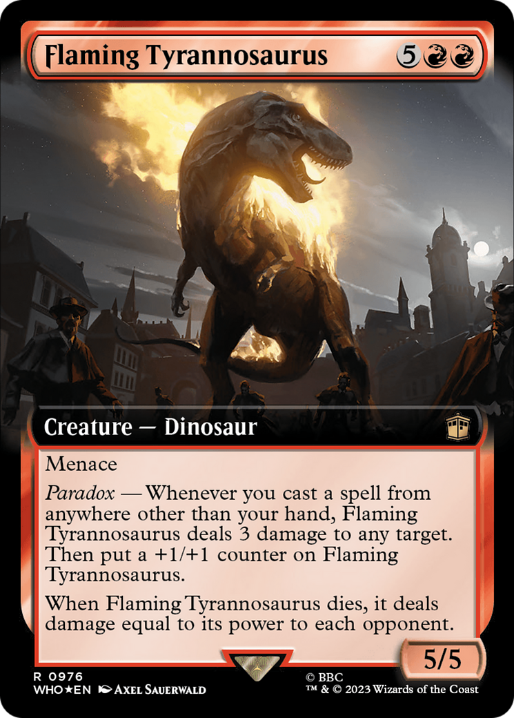 Flaming Tyrannosaurus (Extended Art) (Surge Foil) [Doctor Who] | Dumpster Cat Games