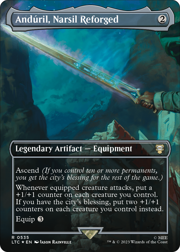 Anduril, Narsil Reforged (Borderless) (Surge Foil) [The Lord of the Rings: Tales of Middle-Earth Commander] | Dumpster Cat Games