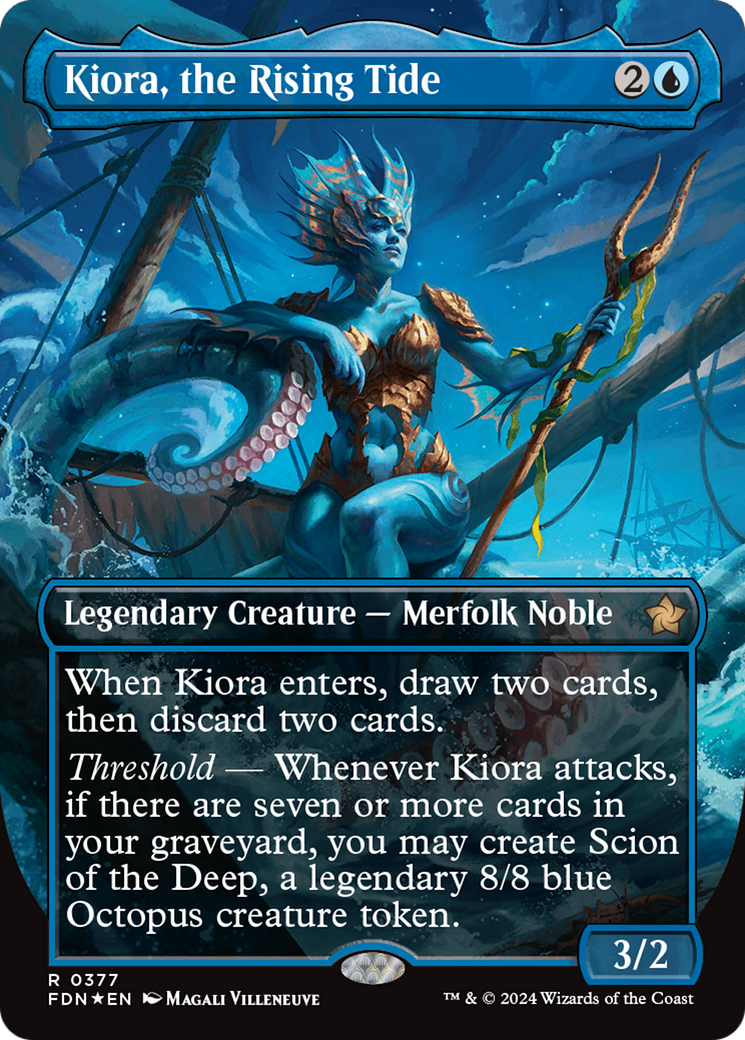 Kiora, the Rising Tide (Borderless) (Mana Foil) [Foundations] | Dumpster Cat Games