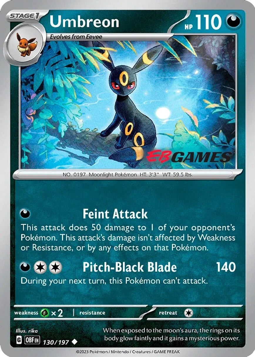 Umbreon (130/197) (EBGames Exclusive) [Scarlet & Violet: Obsidian Flames] | Dumpster Cat Games