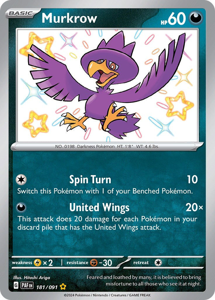 Murkrow (181/091) [Scarlet & Violet: Paldean Fates] | Dumpster Cat Games