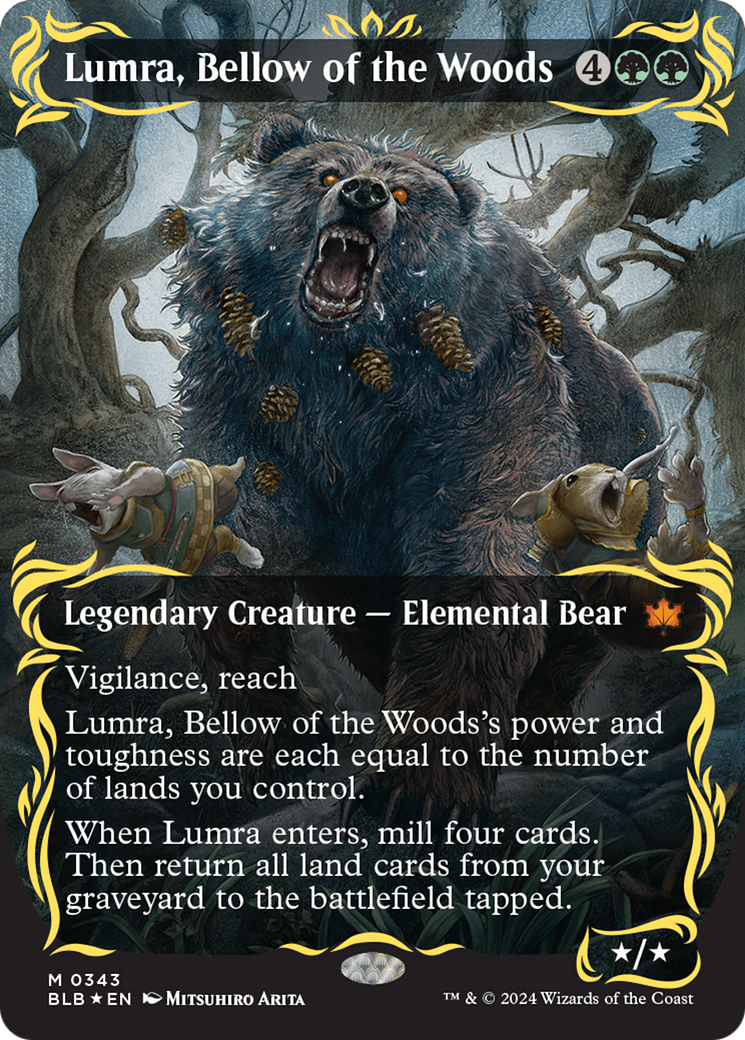 Lumra, Bellow of the Woods (Borderless) (Raised Foil) [Bloomburrow] | Dumpster Cat Games