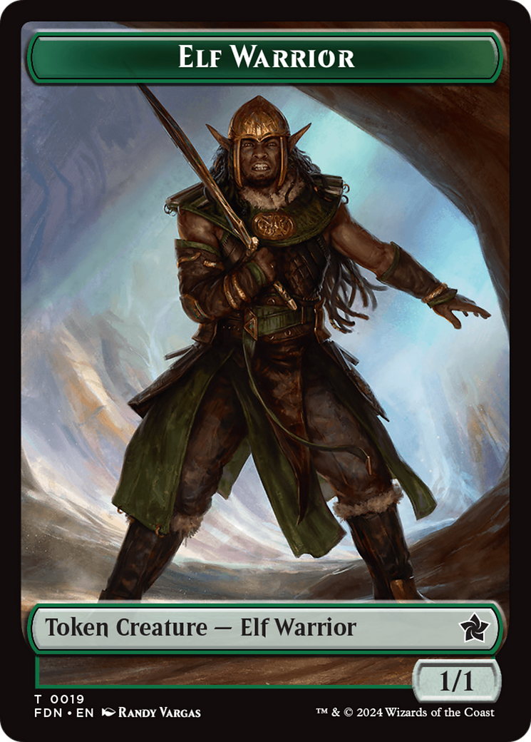 Emblem - Vivien Reid // Elf Warrior Double-Sided Token [Foundations Tokens] | Dumpster Cat Games