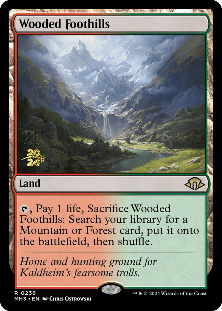 Wooded Foothills [Modern Horizons 3 Prerelease Promos] | Dumpster Cat Games
