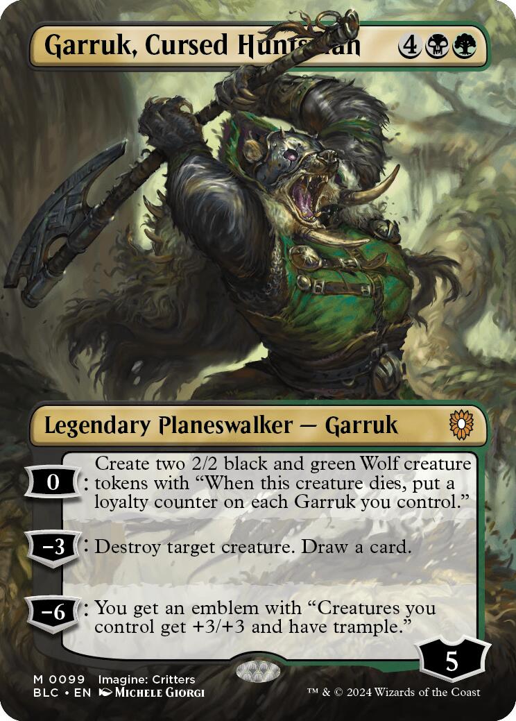 Garruk, Cursed Huntsman (Borderless) [Bloomburrow Commander] | Dumpster Cat Games