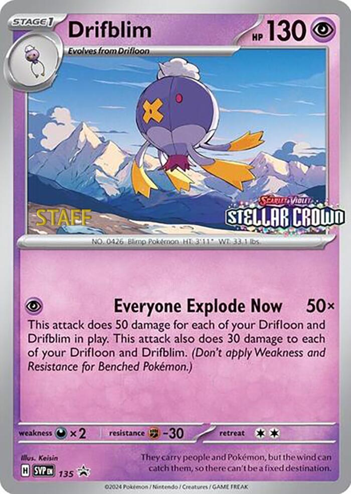 Drifblim (135) (Staff Promo) [Scarlet & Violet: Black Star Promos] | Dumpster Cat Games