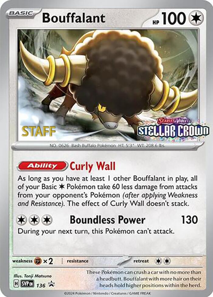 Bouffalant (136) (Staff Promo) [Scarlet & Violet: Black Star Promos] | Dumpster Cat Games