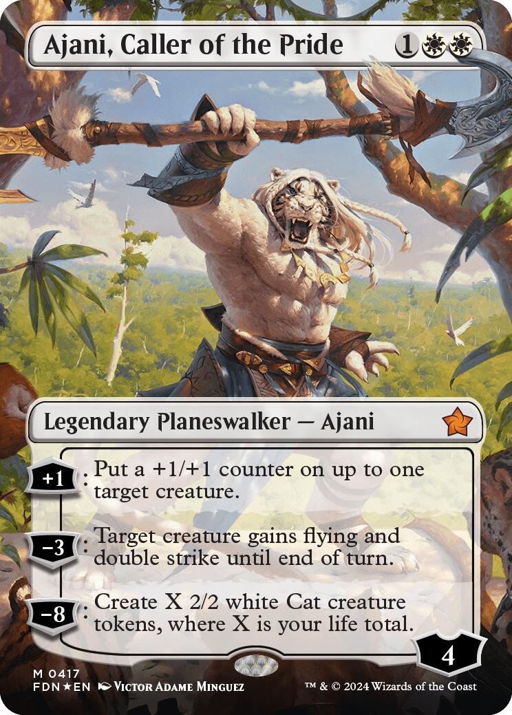 Ajani, Caller of the Pride (Borderless) (Mana Foil) [Foundations] | Dumpster Cat Games