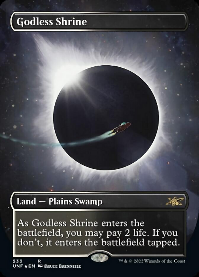 Godless Shrine (Borderless) (Galaxy Foil) [Unfinity] | Dumpster Cat Games