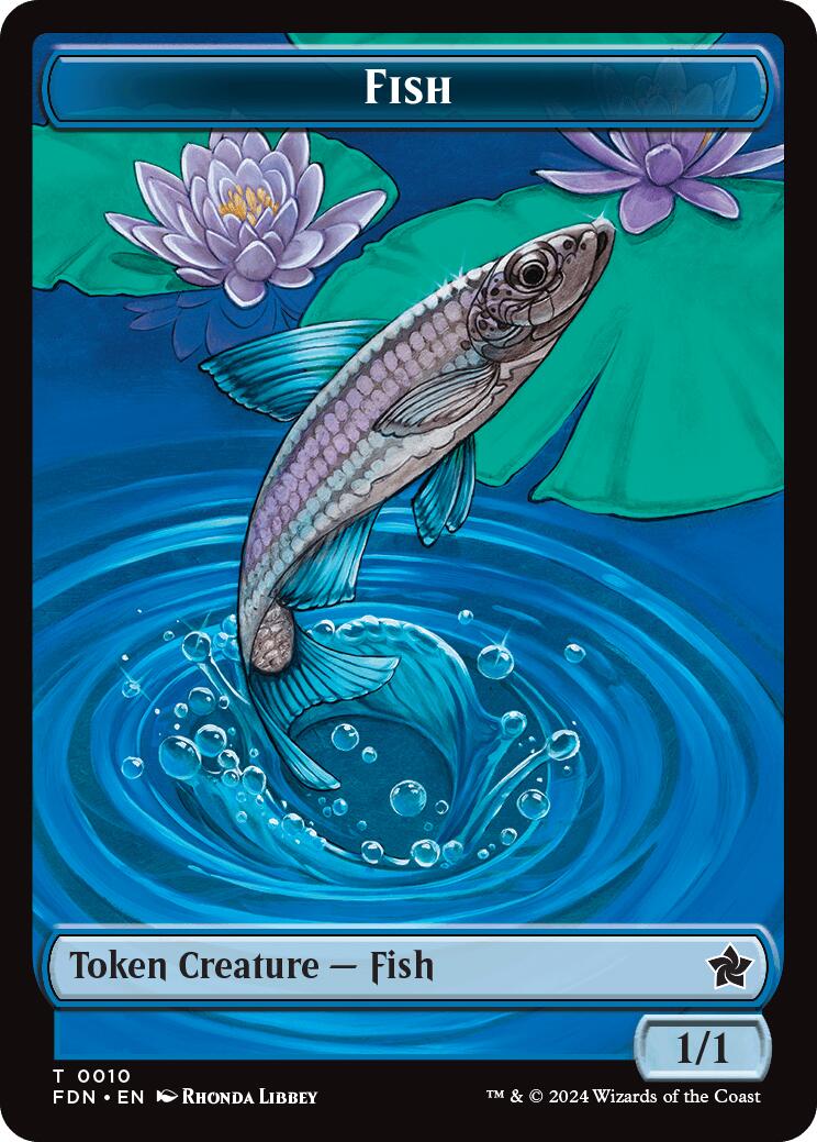 Faerie // Fish Doubled-Sided Token [Foundations Tokens] | Dumpster Cat Games