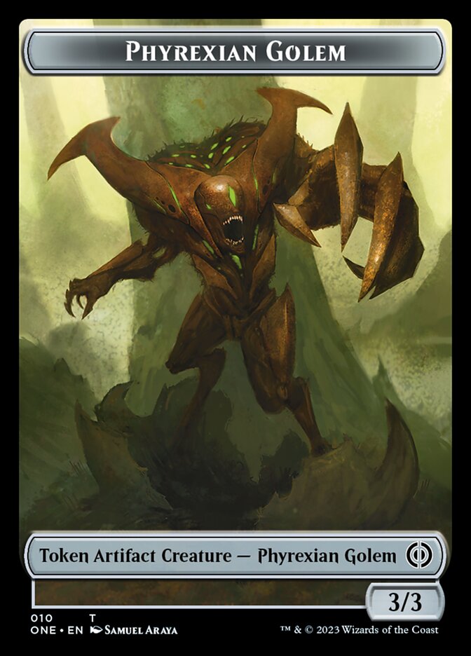 Rebel // Phyrexian Golem Double-Sided Token [Phyrexia: All Will Be One Tokens] | Dumpster Cat Games