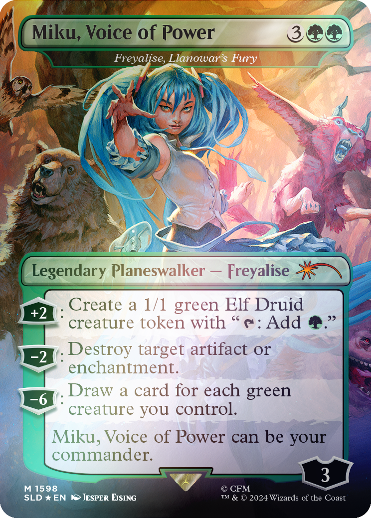 Miku, Voice of Power - Freyalise, Llanowar's Fury (Rainbow Foil) [Secret Lair Drop Series] | Dumpster Cat Games