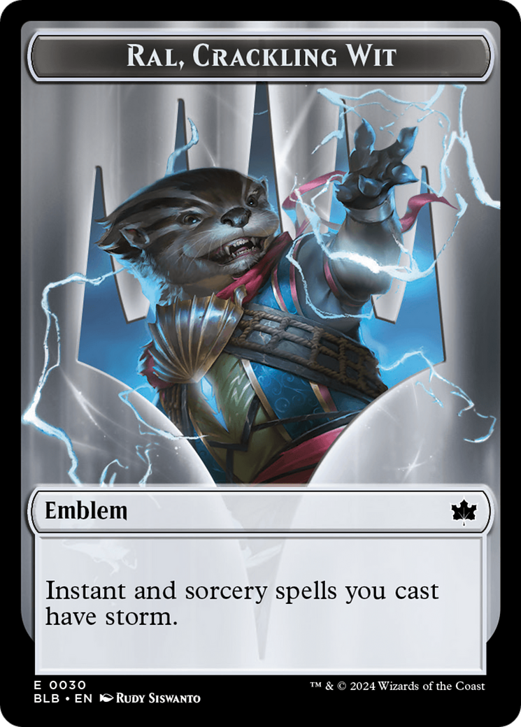 Emblem - Ral, Crackling Wit [Bloomburrow Tokens] | Dumpster Cat Games