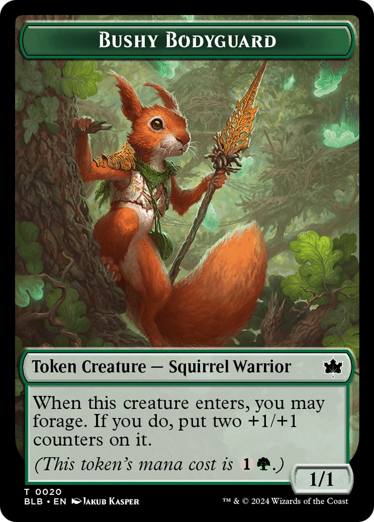 Emblem - Ral, Crackling Wit // Bushy Bodyguard Double-Sided Token [Bloomburrow Tokens] | Dumpster Cat Games