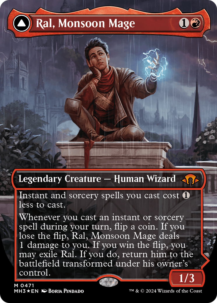 Ral, Monsoon Mage // Ral, Leyline Prodigy (Borderless) (Textured Foil) [Modern Horizons 3] | Dumpster Cat Games