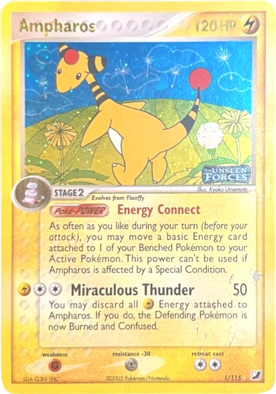 Ampharos (1/115) (Stamped) [EX: Unseen Forces] | Dumpster Cat Games