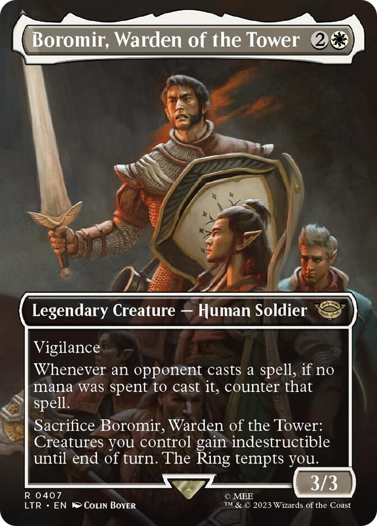 Boromir, Warden of the Tower (Borderless Alternate Art) [The Lord of the Rings: Tales of Middle-Earth] | Dumpster Cat Games