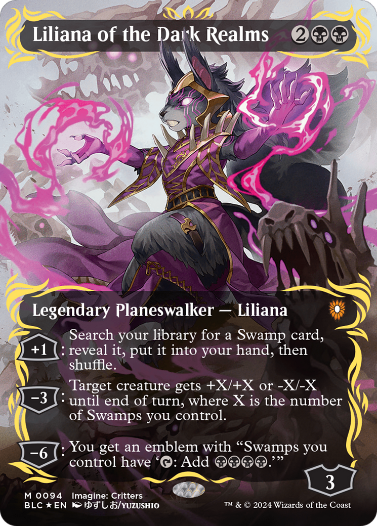 Liliana of the Dark Realms (Borderless) (Raised Foil) [Bloomburrow Commander] | Dumpster Cat Games