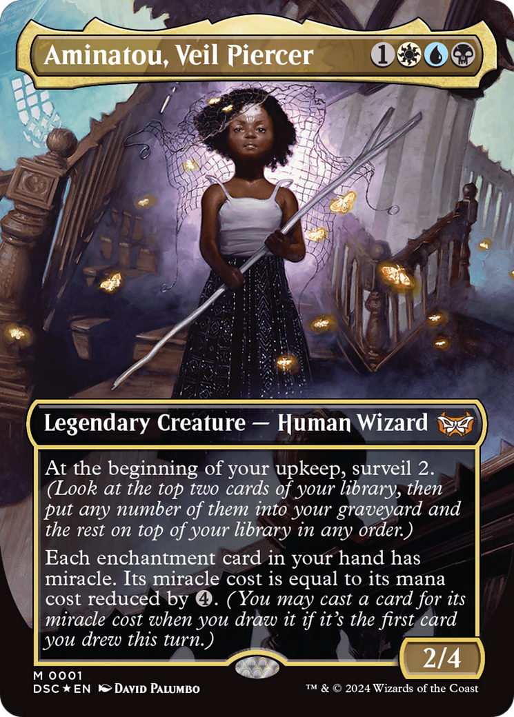 Aminatou, Veil Piercer (Borderless) [Duskmourn: House of Horror Commander] | Dumpster Cat Games