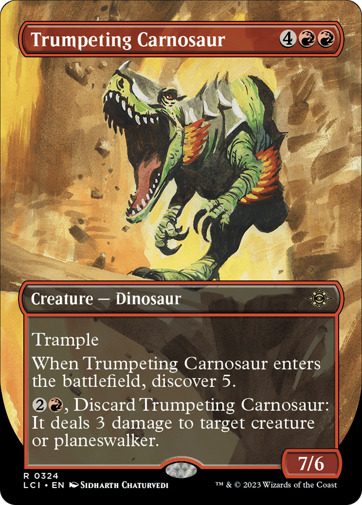 Trumpeting Carnosaur (Borderless) [The Lost Caverns of Ixalan] | Dumpster Cat Games