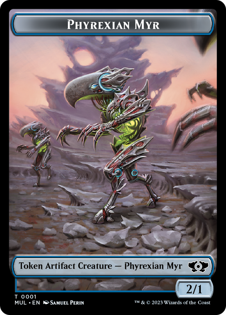 Phyrexian Myr // Wrenn and Realmbreaker Emblem Double-Sided Token [March of the Machine Tokens] | Dumpster Cat Games