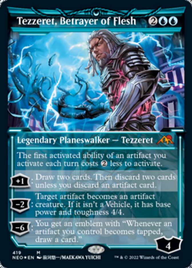 Tezzeret, Betrayer of Flesh (Showcase) (Foil Etched) [Kamigawa: Neon Dynasty] | Dumpster Cat Games