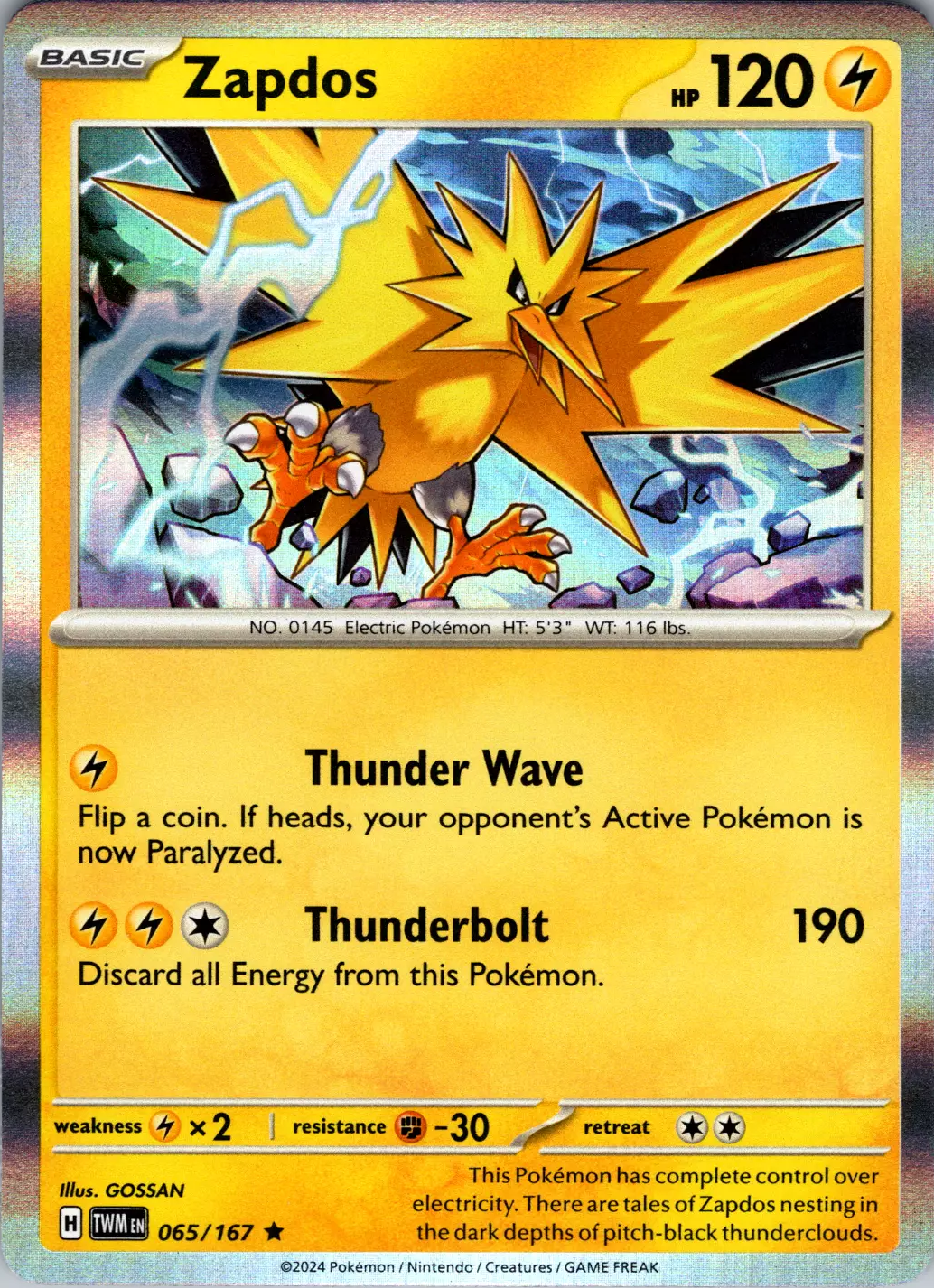 Zapdos (065/167) [Scarlet & Violet: Twilight Masquerade] | Dumpster Cat Games