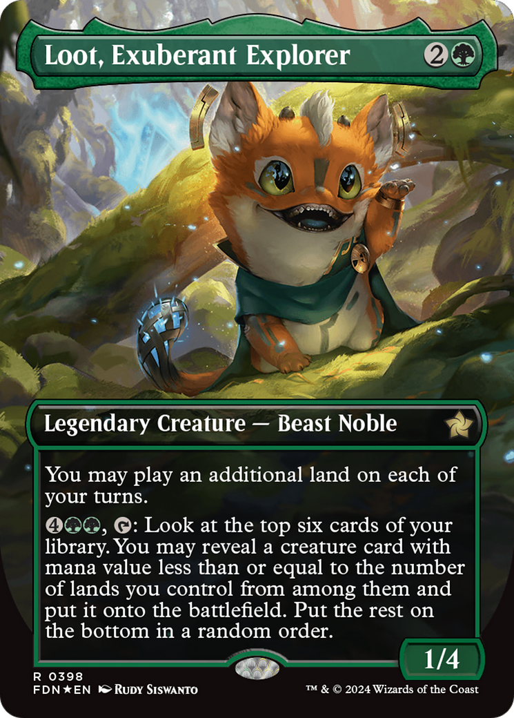 Loot, Exuberant Explorer (Borderless) (Mana Foil) [Foundations] | Dumpster Cat Games