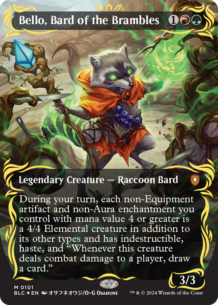 Bello, Bard of the Brambles (Borderless) (Raised Foil) [Bloomburrow Commander] | Dumpster Cat Games