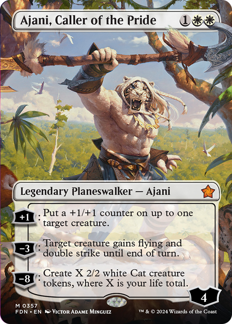 Ajani, Caller of the Pride (Borderless) [Foundations] | Dumpster Cat Games