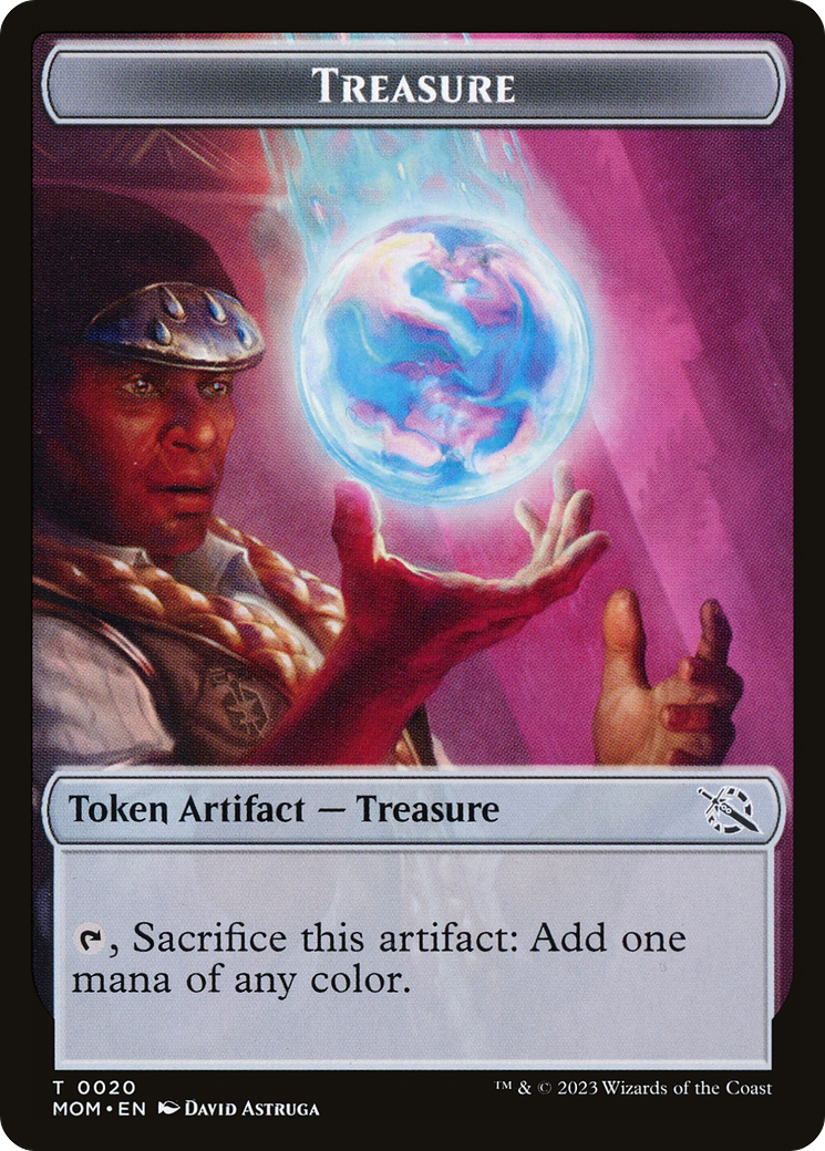 Treasure (20) // Teferi Akosa of Zhalfir Emblem Double-Sided Token [March of the Machine Tokens] | Dumpster Cat Games