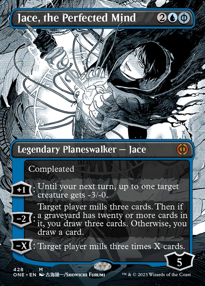 Jace, the Perfected Mind (Borderless Manga Step-and-Compleat Foil) [Phyrexia: All Will Be One] | Dumpster Cat Games