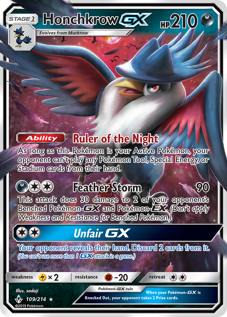 Honchkrow GX (109/214) [Sun & Moon: Unbroken Bonds] | Dumpster Cat Games