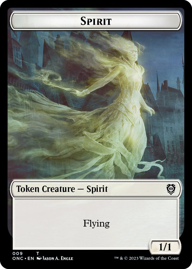 Human // Spirit Double-Sided Token [Phyrexia: All Will Be One Commander Tokens] | Dumpster Cat Games